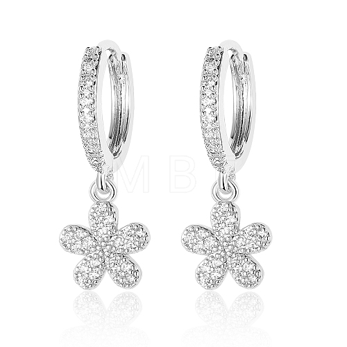 Clear Cubic Zirconia Flower Dangle Hoop Earrings EJEW-OY001-17P-1