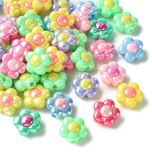 50Pcs UV Plating Rainbow Iridescent Acrylic Beads SACR-CJ0001-45-1