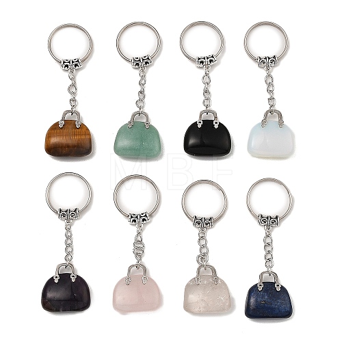 Natural & Synthetic Mixed Stone Bag Pendant Keychain G-Z033-16P-1