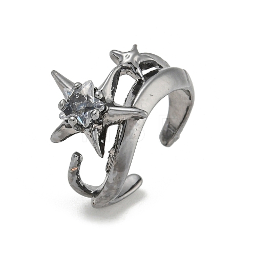 Star Zinc Alloy Open Cuff Ring RJEW-Z048-01B-03-1