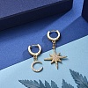 Star and Moon Asymmetrical Dangle Hoop Earrings EJEW-JE04031-02-4