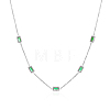 Elegant 304 Stainless Steel Pave Rectangle Green Cubic Zirconia Link Chain Necklaces for Women FB8248-1-1