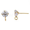 Brass Micro Clear Cubic Zirconia Stud Earring Findings X-KK-R132-065G-NF-3