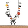 Halloween Alloy Spider Skeleton and Round Natural Gemstone Multi Pendant Bib Necklaces for Women NJEW-TA00276-4