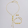 Flower Stainless Steel Crystal Rhinestone Lariat Necklaces & Stud Earrings & Bracelets Sets for Women FS-WG939A0-01-4
