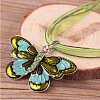 Butterfly Alloy Enamel & Rhinestone Pendant Waxed Cord Necklaces for Women FS-WGA0605-02-1