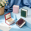 4Pcs 4 Colors Vintage Book-Shaped Cardboard Jewelry Ring Boxes with Magnetic Lid and Sheepskin Leather Inside CON-PH0003-75-4