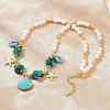Ocean Brass Enamel Starfish Shell Shape Pendant Round ABS Imitation Pearl Beaded Necklaces KK-CBA4547-04B-G-1