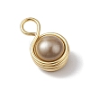 Shell Pearl Round Copper Wire Wrapped Pendants PALLOY-JF03258-02-4