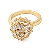 Round Brass Micro Pave Clear Cubic Zirconia Open Cuff Rings for Women RJEW-A046-17G-2