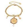 Flat Round & Flower 304 Stainless Steel & Enamel Charm Bracelets BJEW-P375-02G-4