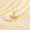 Brass Pave Pink Cubic Zirconia Elephant Pendant Necklaces for Women WGDED3C-03-1