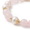 Natural Rose Quartz & Pearl Round Beaded Stretch Bracelet for Women BJEW-JB09246-03-2