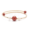 Natural Gemstone & Pearl Round Beaded Bangle BJEW-JB08464-4