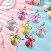 7Pcs Alloy Polyester Spandex Bowknot Ball Keychain KEYC-JKC01169-2