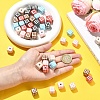 24Pcs 6 Colors Printed Opaque Acrylic Beads MACR-YW0004-77-5