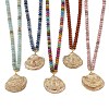 Ocean Electroplated Natural Scallop Shell Pendant Natural Mixed Stone Rondelle Braided Bead Necklaces NJEW-JN06445-2