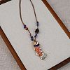 Adjustable Ethnic Handmade Porcelain & Wood Colorful Pendant Waxed Cord Necklaces WG91B87-07-1