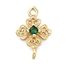 Brass Green Cubic Zirconia Clover Connector Charms KK-Q048-12G-1