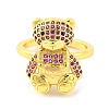 Bear Brass Micro Pave Cubic Zirconia Open Cuff Ring for Women RJEW-U003-23H-G-2