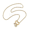 Brass Micro Pave Clear Cubic Zirconia Four Leaf Clover Pendant 304 Stainless Steel Paperclip Chain Necklaces with Screw Clasps NJEW-JN06498-3