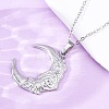 Moon with Flower 304 Stainless Steel Pendant Necklaces NJEW-H059-11P-2