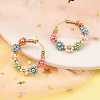 304 Stainless Steel & Bohemian Beaded Flower Hoop Earrings for Women EJEW-R001-02G-01-1