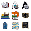 9Pcs 9 Style Cat & Book & Word Enamel Pins JEWB-HY0001-15-1