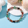 Round Natural Black Onyx & Natural African Bloodstone & Rhodonite & Green Aventurine & Om Mani Carnelian & Coin Round Alloy Beaded Stretch Bracelets BJEW-JB10722-2