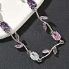 Brass Micro Pave Cubic Zirconia Oval & Leaf Link Chain Bracelets for Women BJEW-G764-05P-01-2