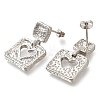 Rack Plating Square with Hollow Heart Brass Stud Earrings EJEW-I310-07P-2