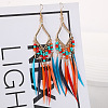 Bohemian Style Alloy Glass Seed Beaded Feather with Rhombus Chandelier Earrings FS-WG1E384-05-1
