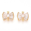 Brass Pave Clear Cubic Zirconia Connector Charms KK-N254-167G-1