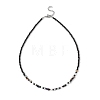 Electroplate Glass Triangle and Faceted Round Natural Black Spinel Beaded Necklaces for Women NJEW-JN05666-4