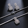 Square Brass Micro Pave Clear Cubic Zirconia Pendant Necklaces & Stud Dangle Earrings Sets FS-WG98D1F-01-4