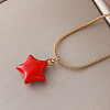 Valentine's Day 304 Stainless Steel Enamel Red Heart Pendant Necklaces with Glass for Women IF7450-5