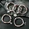 5Pcs 5 Style Natural Pink Zebra Jasper Round Beaded Stretch Bracelets Set BJEW-JB09792-S-1