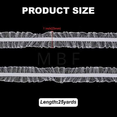 Polyester Elastic Pleated Lace Ribbon OCOR-WH0036-70B-1