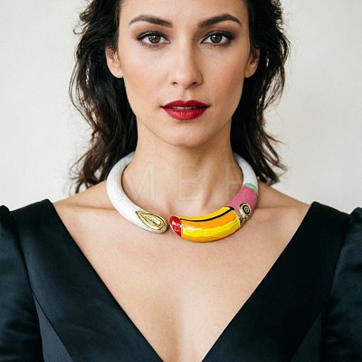 Alloy Enamel Bird Hinged Open Cuff Choker Necklaces WG849AB-02-1