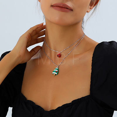 Christmas Iron & Alloy & Resin Bell Pendant Double Layer Necklaces FS-WGA1E78-02-1