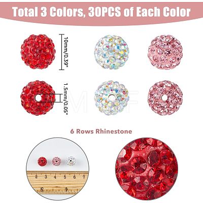 90Pcs 3 Colors Polymer Clay Rhinestone Beads RB-HY0001-02-1