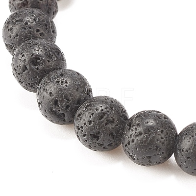 Natural Lava Rock Stretch Bracelet with Alloy Cross BJEW-JB08192-04-1