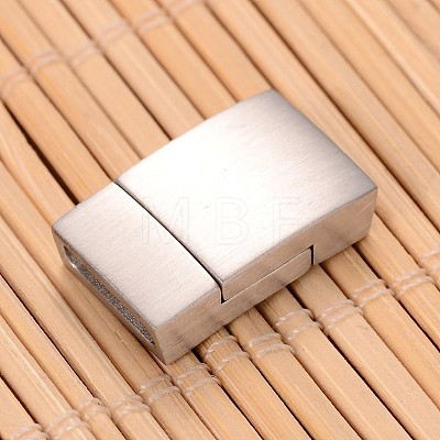 MIxed Smooth & Matte 304 Stainless Steel Rectangle Magnetic Clasps with Glue-in Ends X-STAS-I045-05-1