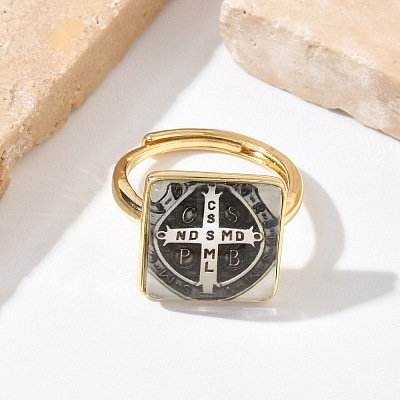 Brass Epoxy Cuff Open Rings for Women RJEW-K264-17G-01-1