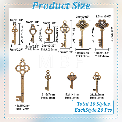 200Pcs 10 Styles Tibetan Style Alloy Pendants FIND-AR0004-31-1