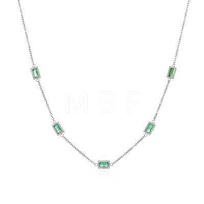 Elegant 304 Stainless Steel Pave Rectangle Green Cubic Zirconia Link Chain Necklaces for Women FB8248-1-1