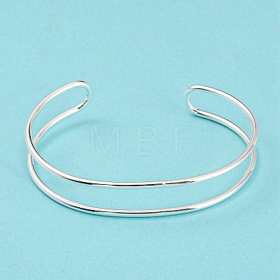 Rack Plating Brass Double Lines Cuff Bangles for Women BJEW-M304-01S-1