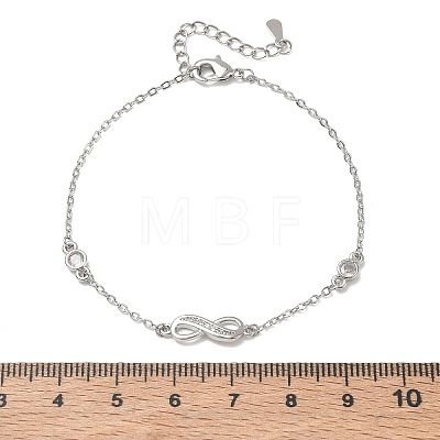 Brass Micro Pave Clear Cubic Zirconia Infinity Link Bracelets KK-CBA6980-27P-1
