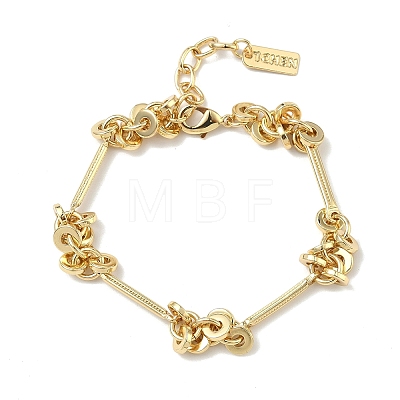 Brass Disc & Stick Beads Link Chain Bracelets for Women BJEW-G781-01G-1