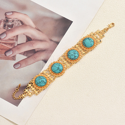 Bohemian Alloy Pave Natural & Dyed Magnesite Beads Link Chain Bracelets KI5721-1